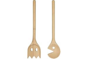 getDigital Jeu de Cuillères En Bois de Cuisine - Lot de 2 Spatules de Cuisine Inspirées du Jeu D’Arcade Rétro - Hêtre Clair 30,5 cm