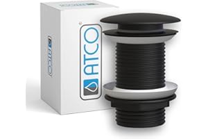 ATCO® Ablaufventil PU22 Pop-Up Ventil Ablauf Ablaufgarnitur Excenter Exzenter Abfluss Klick-Ventil Siphon Waschtisch Waschbecken Stöpsel ohne Überlauf schwarz