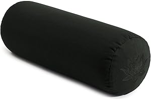 Yoga Studio Lotus Yoga Bolster Cushion | Organic Buckwheat Hulls Filling | (GOTS Certified) | Removable Washable Organic Cotton Outer Cover | Great for Yoga, Meditation