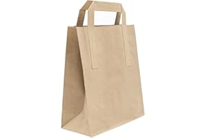 TP4U - Pack of 10 Bags - Brown Paper SOS Party Gift Take Away Block Bottom Strong Carrier Bags With Flat Handle - Various Quantities Available (10)