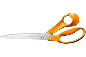 Fiskars Tijeras universales grandes para tejidos y manualidades Classic, Para Diestros, Longitud total: 25 cm, Tornillo Torx mejorado y mango más ergonómico, Acero/Plástico, Naranja, 1075038