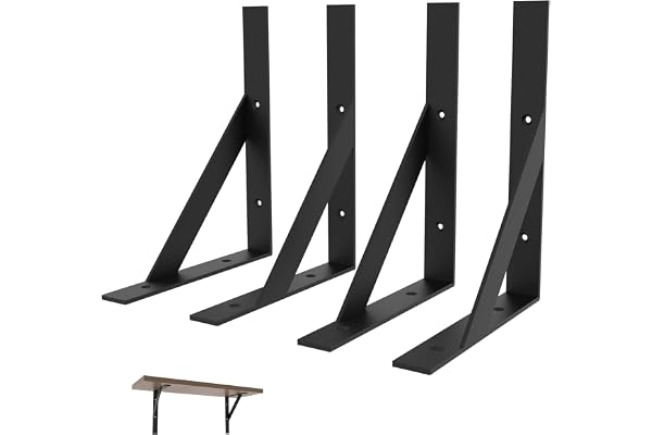 4 Packs Equerre Charge Lourde 200 x 250mm,Equerre Métal Noir,Supports d'Étagère Equerres Etageres Murale avec 4 modes d'Installation