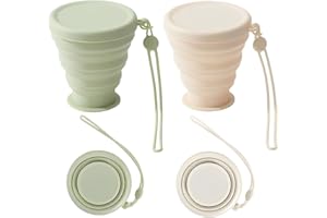 AUEFUDQ 2 vasos plegables de silicona, 200 ml, sin BPA, vasos plegables de silicona con tapa hermética, vasos de viaje plegables reutilizables para picnic, camping, senderismo