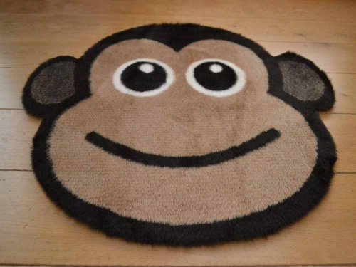 Cheeky Monkey Non Slip Machine Washable Sheepskin Style Kids Rug. Size 77cm x 77cm