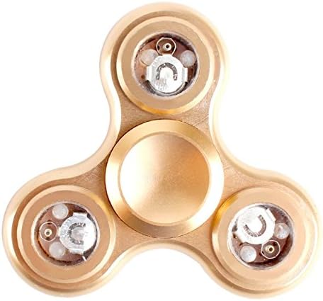 EVST Metal Fidget Hand Spinner Stress Reducer Durable EDC Kids Youngsters Adults Toy Super Long Spinner Time Great For ADHD Anxiety Autism (Tri Fidget with LED Light (dia. 6.5cm) (Gold)