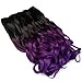 22" Half Full Head Clip in Two Tone Ombre Synthetic Curly Hairpiece Hair Extensions Natural Black to Violet Purple