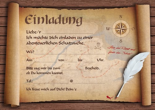 Schatzkarten-Einladungen (Set 1): 12-er-Set „ALTE SCHATZKARTE“: Einladungskarten zum Piraten-Kindergeburtstag oder zur Schatzsuche / Geocaching von EDITION COLIBRI © (10727) - 2