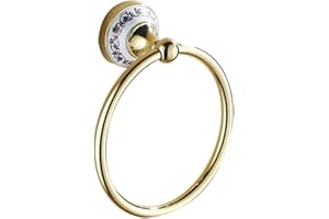 GDREMS Mural anneau porte-serviette-céramique conception- en acier inoxydable poli couleur or- pour salle de bains et cuisine