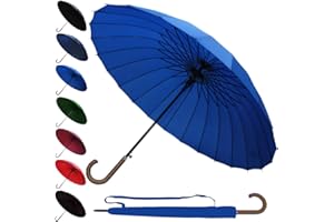 COLLAR AND CUFFS LONDON 95KPH Parapluie Canne Solide Tempete Homme Femme - 24 Baleines Resistant Vent Fort Automatique - Grande Taille XL - Poignée en Bois - Renforcé Avec Fibre de Verre