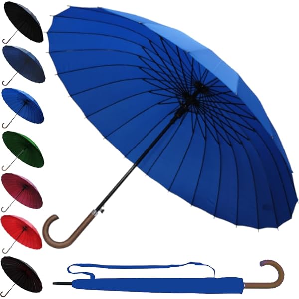 NINEMAX Grand Parapluie Canne Résistant Au Vent – Parapluie Anti-Tempête 16 Baleines, Poignée Bois, Homme & Femme