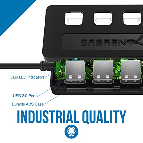 Sabrent USB HUB – 4-Port USB 2.0 Hub mit einzelnen Schalter und einzelnen LEDs (HB-UMLS) - 7
