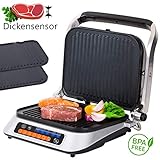 TZS First Austria - 2100 Watt digitaler Kontaktgrill mit automatischer Dickenerkennung, elektrisch Tischgrill Sandwichtoaster, 180° Öffnungswinkel | Sandwich-Grill, automatische Anzeige des Garzustand
