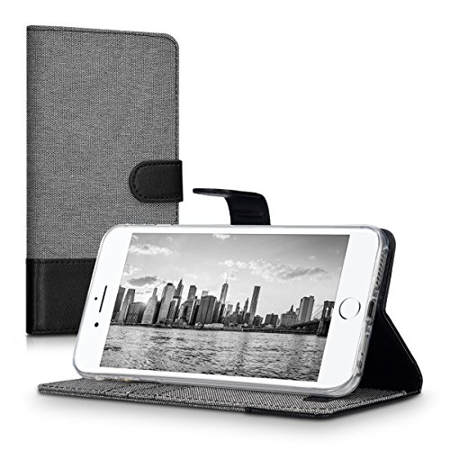 kwmobile Funda para Apple iPhone 7 Plus   8 Plus - Carcasa de Tela y  Cuero sint  tico  - con Tapa y  Tarjetero   Gris Negro 