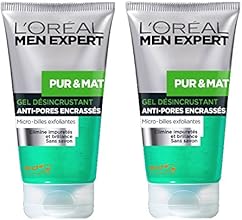 L'Or&eacute;al Men Expert Pur & Mat Gel Nettoyant D&eacute;sincrustant Visage Peau Grasse - Lot de 2