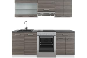 Vicco Mueble de Cocina R-Line, Precioso Gris/Blanco, 200 cm con encimera