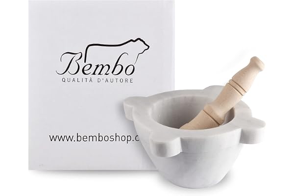 Mortier En Marbre Blanc De Carrare Avec Pilon Bembo – Mortier Pour Pesto Et Épices - Made in Italy - Modèle Génois (cm 20)