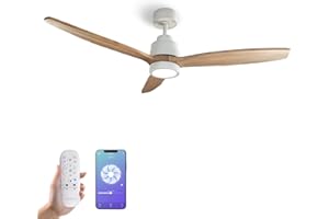 YOEVU HELIX - Ventilador de Techo con luz WIFI Alexa App y mando | 50 W | 6 Velocidades | Ultra silencioso | 3 Aspas 132 Diámetro | Temporizador | Luz LED regulable | madera clara
