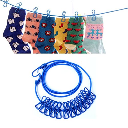 niceEshop(TM) Reise Wäscheleine mit 12 Beschichteten Klammern - 6