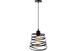 iDEGU Lampadario a sospensione moderno creativo lampada a sospensione design a spirale vintage metallo lampada E27 per camera, soggiorno, cucina, 20cm, Nero