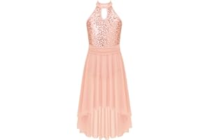 inhzoy Abito da Ballo Lirico Contemporaneo Bambina Body da Pattinaggio Artistico Ginnastica Paillettes Vestito Balletto Danza Classica Moderna Ballo Latino Orlo Irregolare