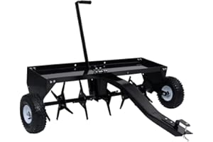 vidaXL Black Steel Lawn Aerator with Universal Coupling for Ride-on Mowers, Lawn Tractors and ATVs - 102 cm Working Width, 50 kg Tray Capacity
