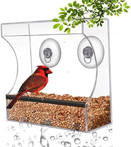 CRYSTAL CLEAR BIRD FEEDER - Suction Window Feeders Birds, Cats and Kids Love - Easy to Clean and Fill - See Cardinals, Finches and Orioles Feed Inches From Kitchen Windows - 100% Money Back Guarantee