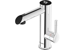 Briwellna Edelstahl Elektrischer Wasserhahn, 220V Warmwasserhahn,Durchlauferhitzer Wasserhahn für Bad, Elektrische Armatur mit Digitalanzeige (Chrom)