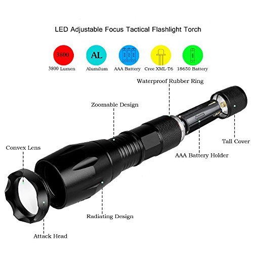 Cree XM-L T6 5 Modi 1000 Lumen LED-Taschenlampe zoombaren wasserdichte Taschenlampen - 2