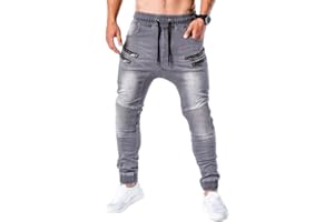 ORANDESIGNE Homme Jeans Slim Fit Jogger Cargo Denim Pantalon Style Jogging Look Usé Jambe etroite Detruit Taille Ajustable Casual Style Jeans