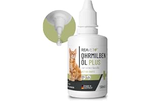 ReaVET Öronkvalster Plus 50 ml omedelbart effektivt medel för katter – mot öronkvalster med kamomill för katt, skonsam vård vid klåda i örat, örondroppar kvalster, öronrengöring