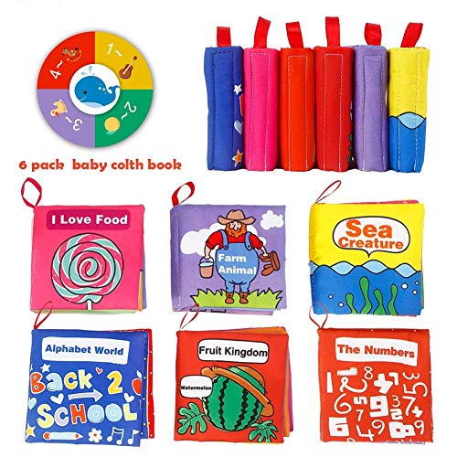 ThinkMax Crinkle Baby Soft Cloth Book, Non-Toxic Early Educational Toys - Pack of 6