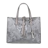  Ital-Design GROßE DAMEN SCHULTERTASCHE KUNSTLEDER MIT EXTRA TASCHE GRAU SILBER