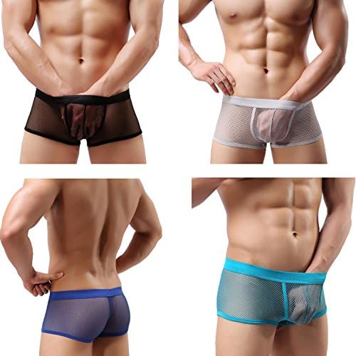 Wuzax Mesh Hole Breathable Men's Underwear Fashion Transparent Hollow Boxer Shorts Panties 4 Pack