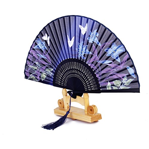 PIXNOR Womens Folding Bambus-Hand-Ventilator mit Quaste für Hochzeit Geschenke ( Schmetterlings-Lilien) - 2
