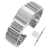 YISUYA, solides 316L-Edelstahl-Uhrenarmband, Mesh-Armband mit H-Gliedelementen, 24 mm breit, silberfarben