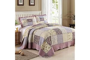Beddingleer Extreme King Size luxury Cotton Bright Patchwork Quilted Bedspread Set Printed Vintage Collection Handmade Bedding Quilt/Sham Set, 3 Pieces (Style#4)