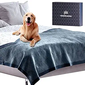 VICTORIA ORTON 100% Waterproof Blanket - Large Dog & Pet Throw, Reversible, Washable - for Dogs, Cats, Pets & People - Incontinence, Pee & Water Proof (Queen/King Size Bed Cover 90?x90 Blue, White)