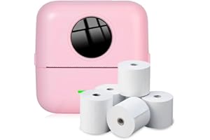 NK Impresora Fotográfica Portátil con 5 Rollos de Papel Térmico - Mini Impresora Térmica Inalámbrica para Móvil, Cable USB, Compatible con iOS y Android, Color Rosa
