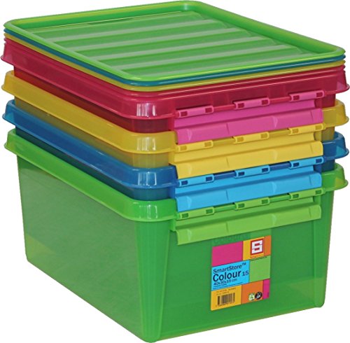 Orthex 350824 4er-Set Clipbox Smart Store Colour 15, 15 Liter, pink / gelb / blau und grün