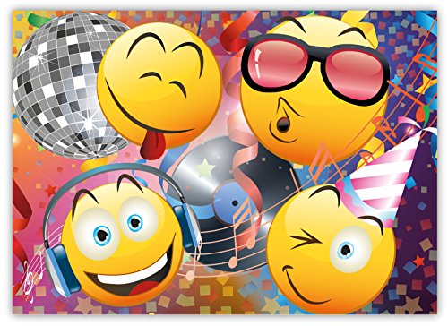 12 Lustige Einladungskarten im Set für Kindergeburtstag Party mit Emoji Smiley Disco für Jungen Mädchen Kinder Top Geburtstagseinladungen Karten witzig - 3