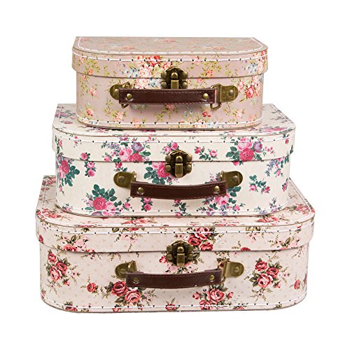 3 x Aufbewahrungsboxen, Design: Vintage-Koffer mit Blumenmuster, Shabby Chic Vintage Rose Suitcases