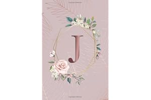 J: Tropical Rose Gold Wide Lined Notebook with Rose Gold Monogram Initial Letter J for Women & Girls - Nifty Personalized Blank Wide Lined Floral Journal & Diary