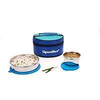 Signoraware Plastic Classic Steel Lunch Box with Bag (600ml+250ml, Blue) - Set of 2