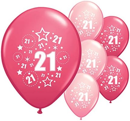 PART ANGELS 10 x AGE 21st BIRTHDAY BLACK & SILVER / PINK / BLUE BALLOONS 12" HELIUM/ AIRFILL (PINK MIX)