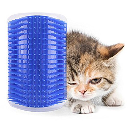 cjixnji Cat Self Groomer,Pet Hair Removal Brush,Pet Self Groomer For Short Hair Long Haired Cats Brush Grooming Kitten Wall Corner Massage Brush Comb With Catnip Cats Toy (Blue)