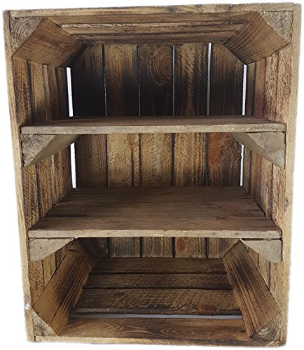 1 x alte Obstkiste – gebraucht – geflammt – mit 2 Zwischenböden – Holzkiste mit 2 Regalböden von Cronenwerth - 2