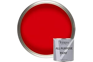 Vintro Paint - All Purpose Paint. Multi-Surface Matt Paint For Indoor/Outdoor Use. Wood, Walls, Doors, Cabinets, Metal, Plastic, Masonry, Furniture, Glass, Tiles, Radiators & Pipes. 250ml (Red)