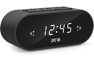 SPC Frodi – Radiodespertador Compacto, Teclas en Relieve, Gran botón de Snooze/Sleep, Alarma Dual, Pantalla XL, números Grandes, Pila de Reserva