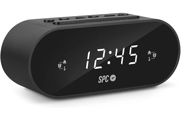 SPC Frodi - Kompakter Radiowecker mit LED-Display, FM-Radio, 10 Speicher und 2 Alarmfunktionen, Radiowecker Digital - Schwarz