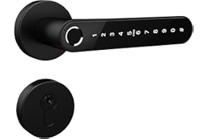 Gelikom ET2-0 Smart Home Türgriff mit RFID, Fingerprint & PIN (Schwarz + Gateway + Einsteckschloss)